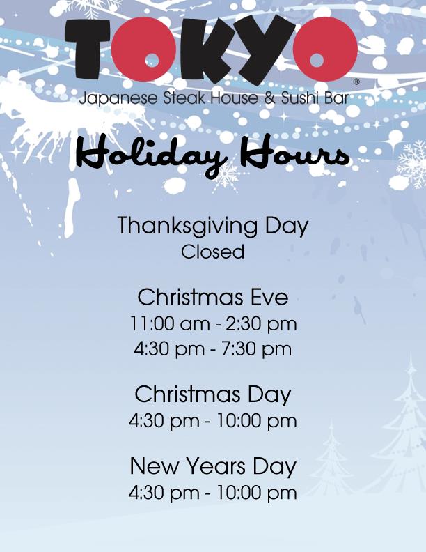 Tokyo Beaumont & Port Arthur Holiday Hours 2013