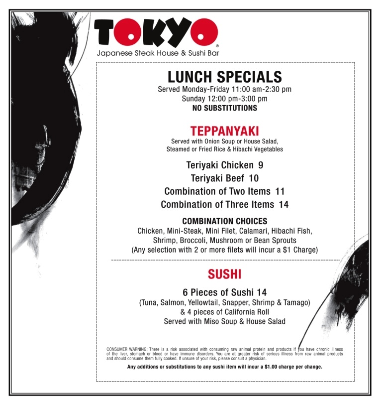 Tokyo Port Arthur Lunch Menu