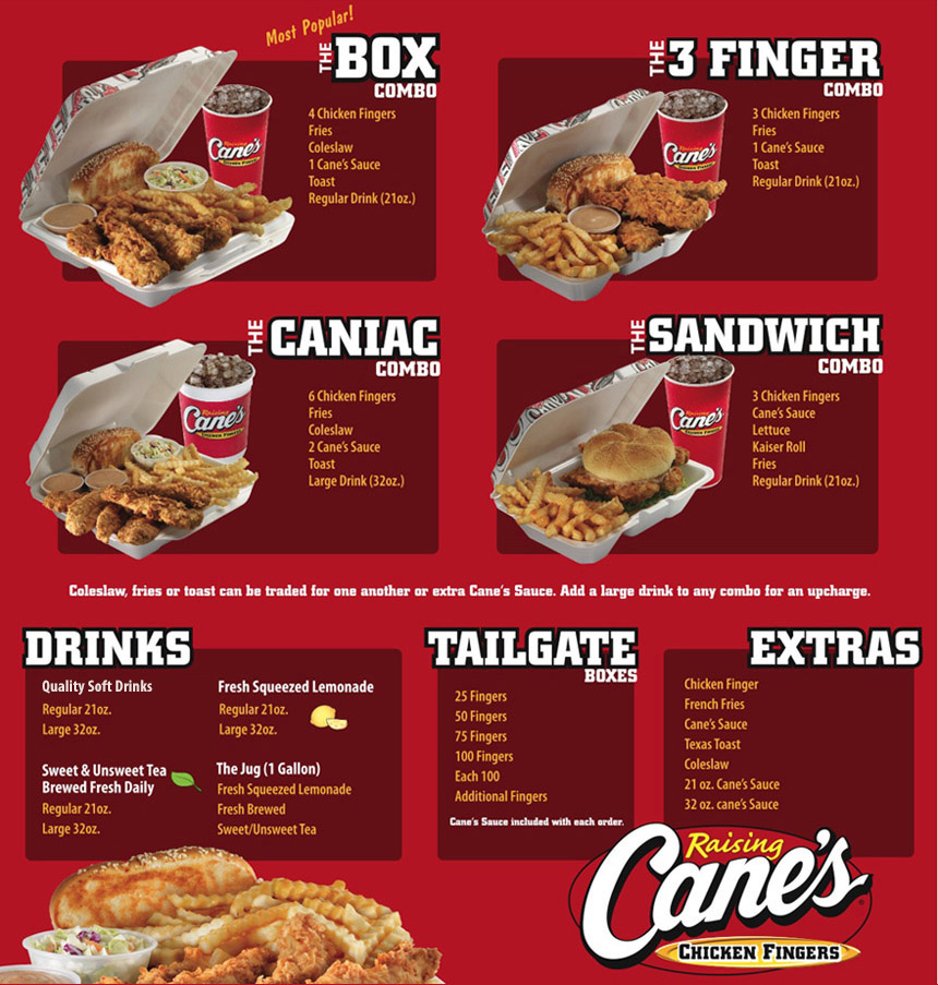 Raising on sale cane's menu