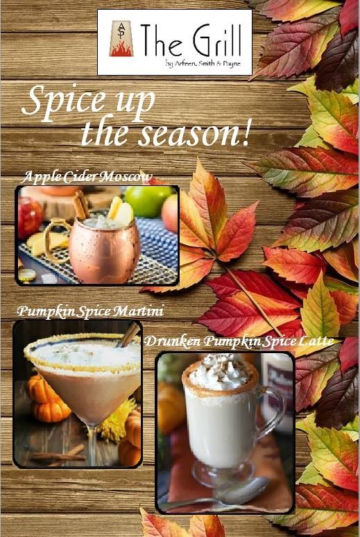 Pumpkin Spice Latte Beaumont TX, Apple Cider Moscow Mule Beaumont TX, The Grill Beaumont, The Grill drink specials Beaumont TX, happy hour Beaumont TX